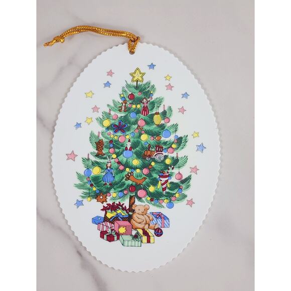 Nikko Ornament Fine China 5" Christmas Scalloped Hanging Tree Japan x2 Vintage - Picture 2 of 8